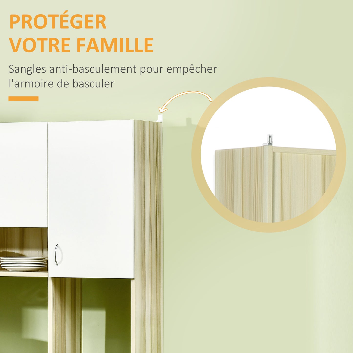 Keukenbuffet – Keukenkast – Dressoir – Kast – Opbergmeubel – Wit/Natuurlijk Hout – Verstelbare Planken – Anti-Kantel Systeem