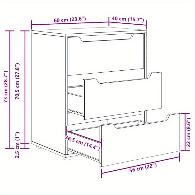 Visnes Blanc 60x40x73cm Wooden Storage Cabinet - Freestanding 3-Tier Shelf with Lockable Drawers, Modern Minimalist Design for Home Office, Bedroom, Living Room - High-Quality Wood, Easy Assembly, Storage Furniture, Minimalis