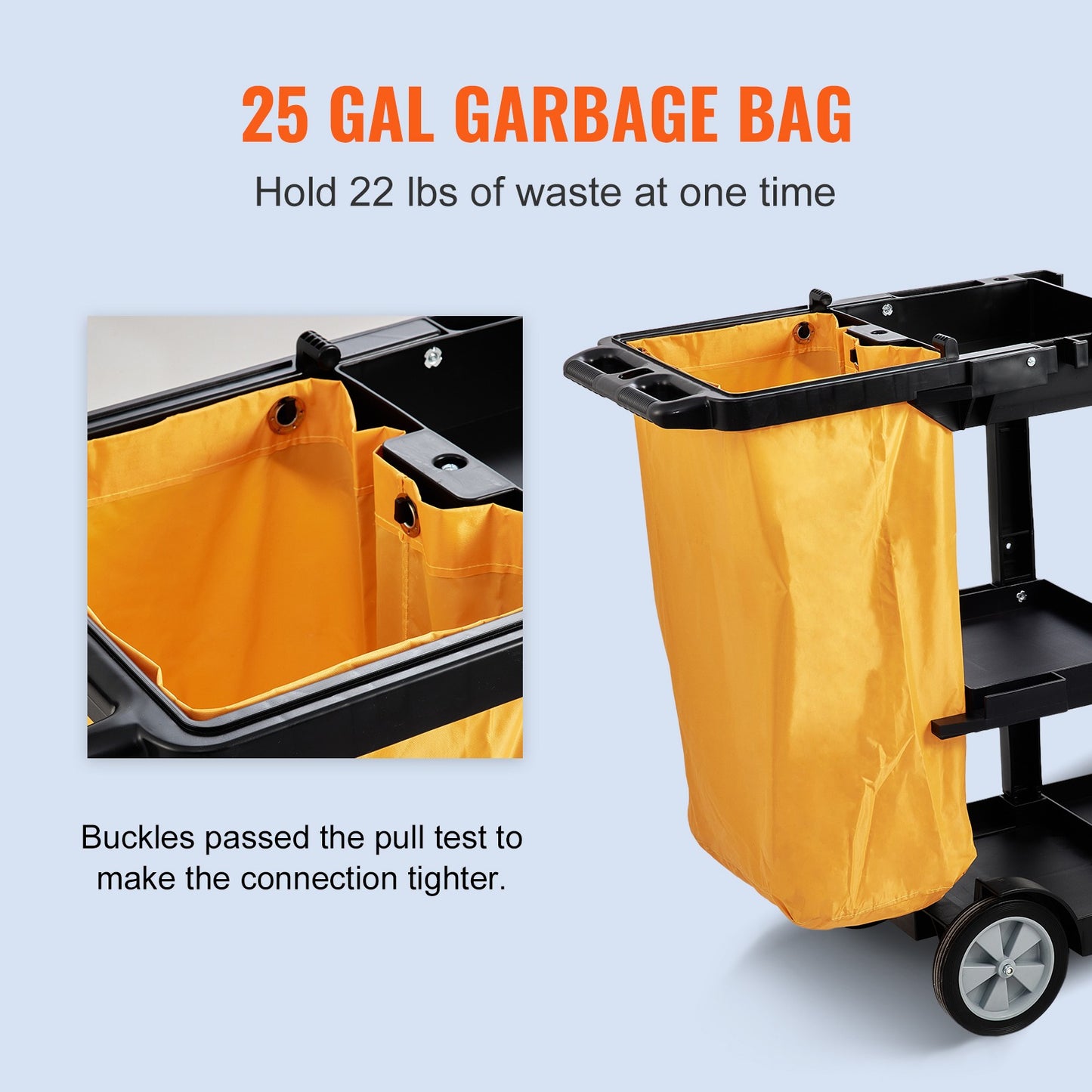 Schoonmaakwagen – Schoonmaaktrolley – Mopwagen – Schoonmaakkar – Dweilwagen – 3-laags met 95L duurzame PVC afvalzak – Hoogwaardig PP materiaal tot 90 kg draagvermogen