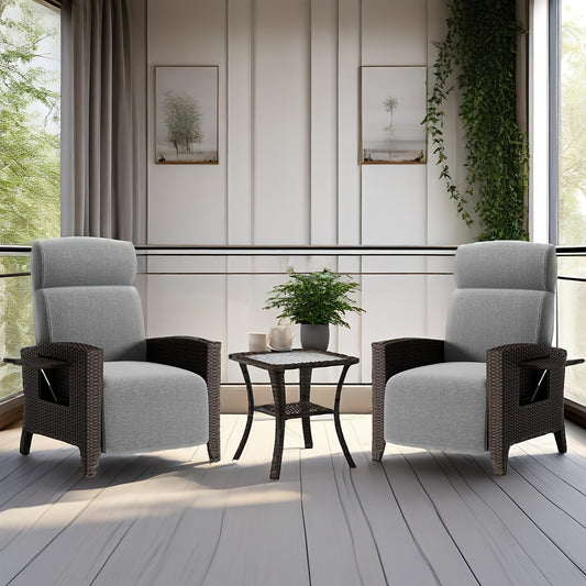 Rattan Lounge Set – Tuinmeubel – Loungeset – Buitenstoel – Relaxstoel – Verstelbare Rugleuning – Memory Foam Kussens