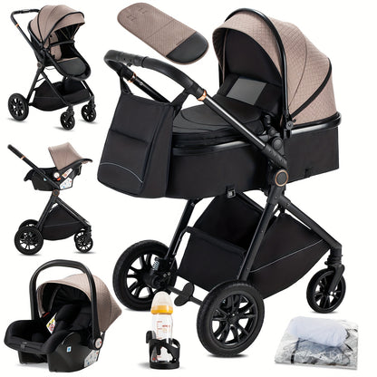 3-in-1 Kinderwagen – Buggy – Combi Stroller – Baby Bed – Wandelwagen – Aluminium Frame – Eén-Klik Inklapbaar – Geschikt Voor Pasgeborenen – Zwart