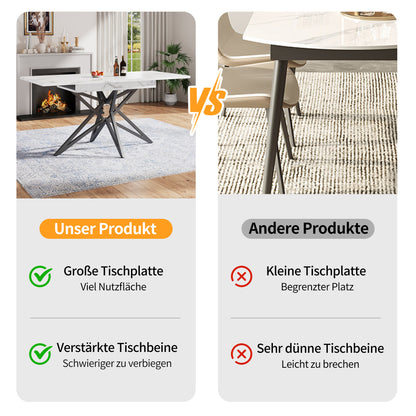 Uitklapbare Eettafel – Uitschuifbare Keukentafel – Verlengbare Tafel – Moderne Eetkamertafel – Ruimtebesparend – Wit Marmerlook Blad – 120-160 cm – Eenvoudige Montage