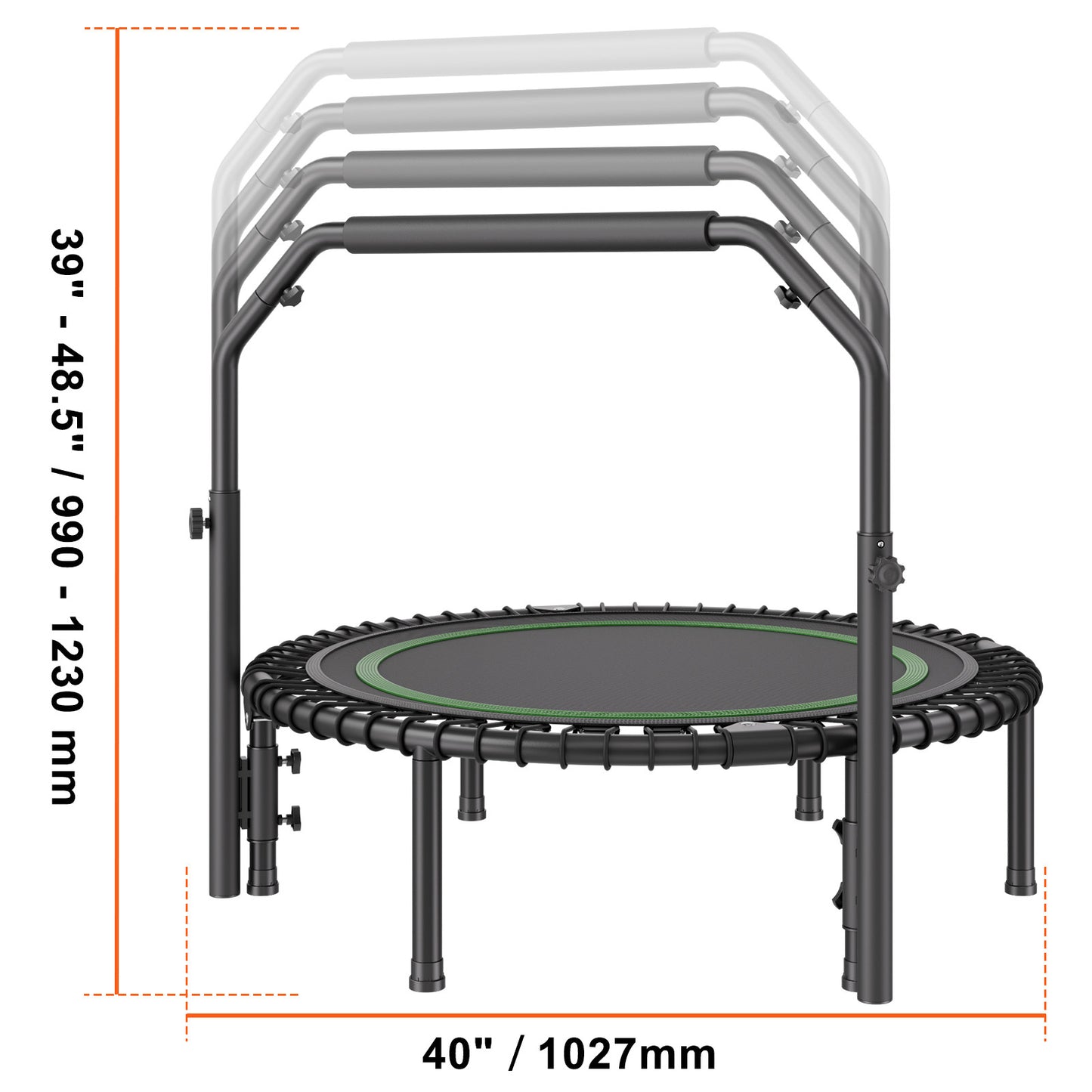 Mini Trampoline – Fitness Trampoline – Springkussen – Rebounder – Opvouwbare Trampoline 40 inch – Verstelbare Handgreep – Stevig Stalen Frame