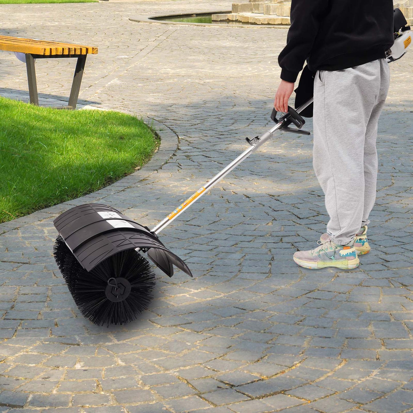 Zware Nylon Borstel – Buitendoek Borstel – Tuinveger – Oprit Borstel – Terrasbezem – Duurzaam Aluminium Handvat – Groot Borstelblad 24x51 cm