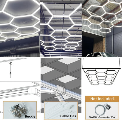 Hexagon LED Garageverlichting – Hexagon Plafondlamp – LED Lichtpaneel – Garage Lamp – Werkplaatsverlichting – Koel Wit 6500K – Eenvoudige Montage
