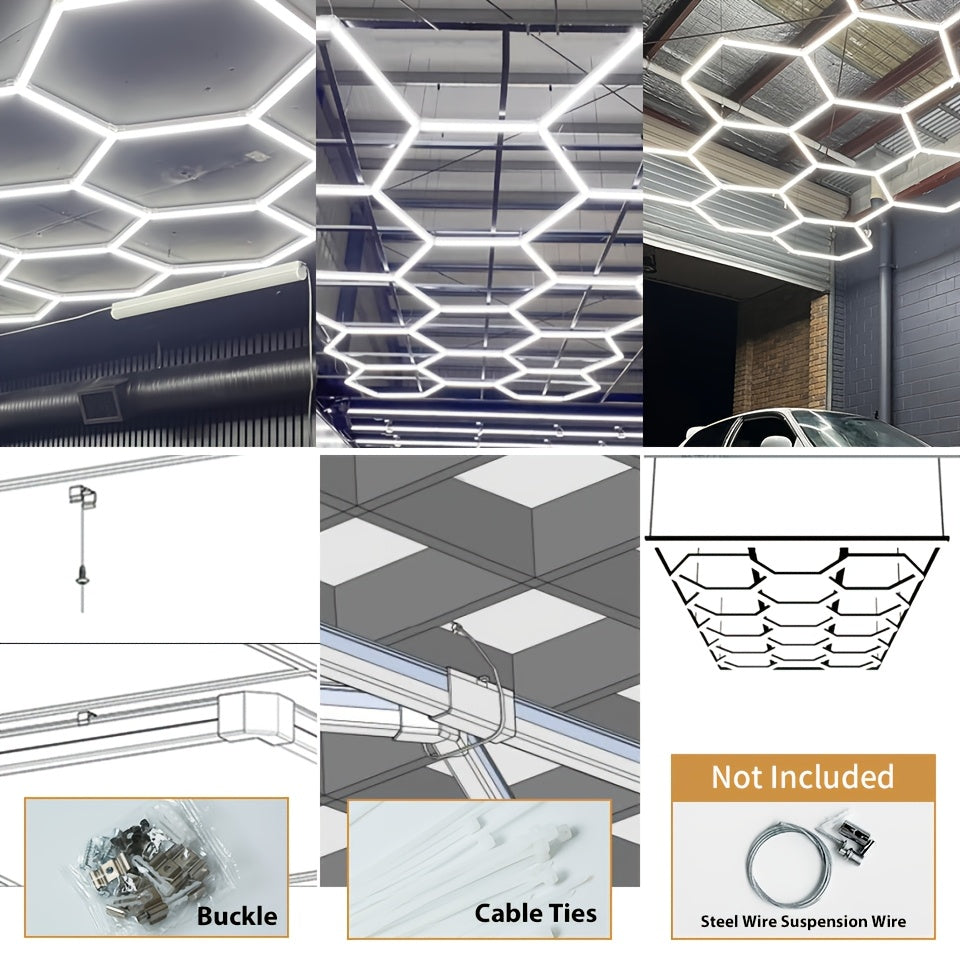 Hexagon LED Garageverlichting – Hexagon Lichtpaneel – Plafondlamp LED – Werkplaatsverlichting – Gymverlichting – Helder 6500K Daglicht – Eenvoudige Plafondmontage