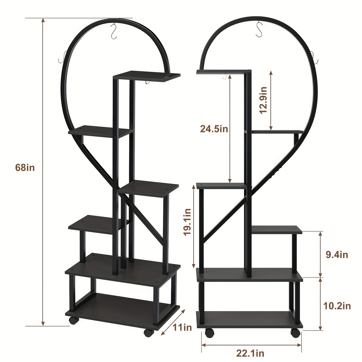 Hoekboekenplank – Boekenrek – Opbergkast – Wandplank – Boekenkast – Industrieel Metaal – 5 Lagen Met Bogen – Stevig A-Frame Design – Eenvoudig In Elkaar Te Zetten – Diepzwart