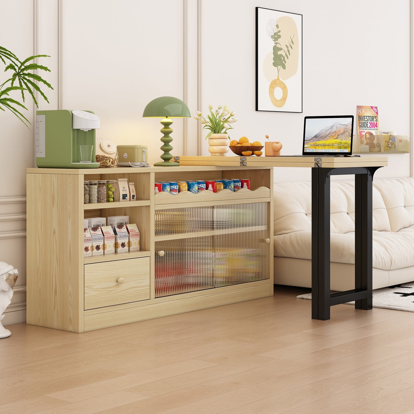 Inklapbare Eettafel – Opvouwbare Tafel – Uitklapbare Eettafel – Opbergbare Eettafel – 360° Draaibaar – Houten Blad Met Zwart Metalen Frame – Ruime Opbergruimte – Compact & Multifunctioneel