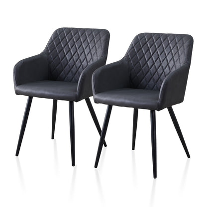 Kuipstoel – Eetkamerstoel – Armstoel – Stoel – Kunstleren Stoel – Set van 2 – Donkergrijs – Memory Foam – Aluminium Frame