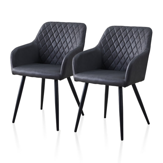Kuipstoel – Eetkamerstoel – Armstoel – Stoel – Kunstleren Stoel – Set van 2 – Donkergrijs – Memory Foam – Aluminium Frame