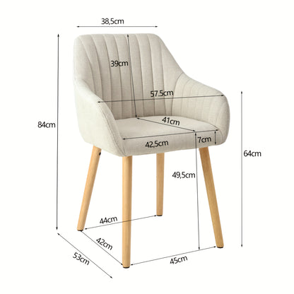 Set van 2/4/6 Minimalistische Eetkamerstoelen – Comfortabele Stoelen met Rugleuning, Armleuningen en Houten Poten – Beige, Voor Eetkamer en Hal
