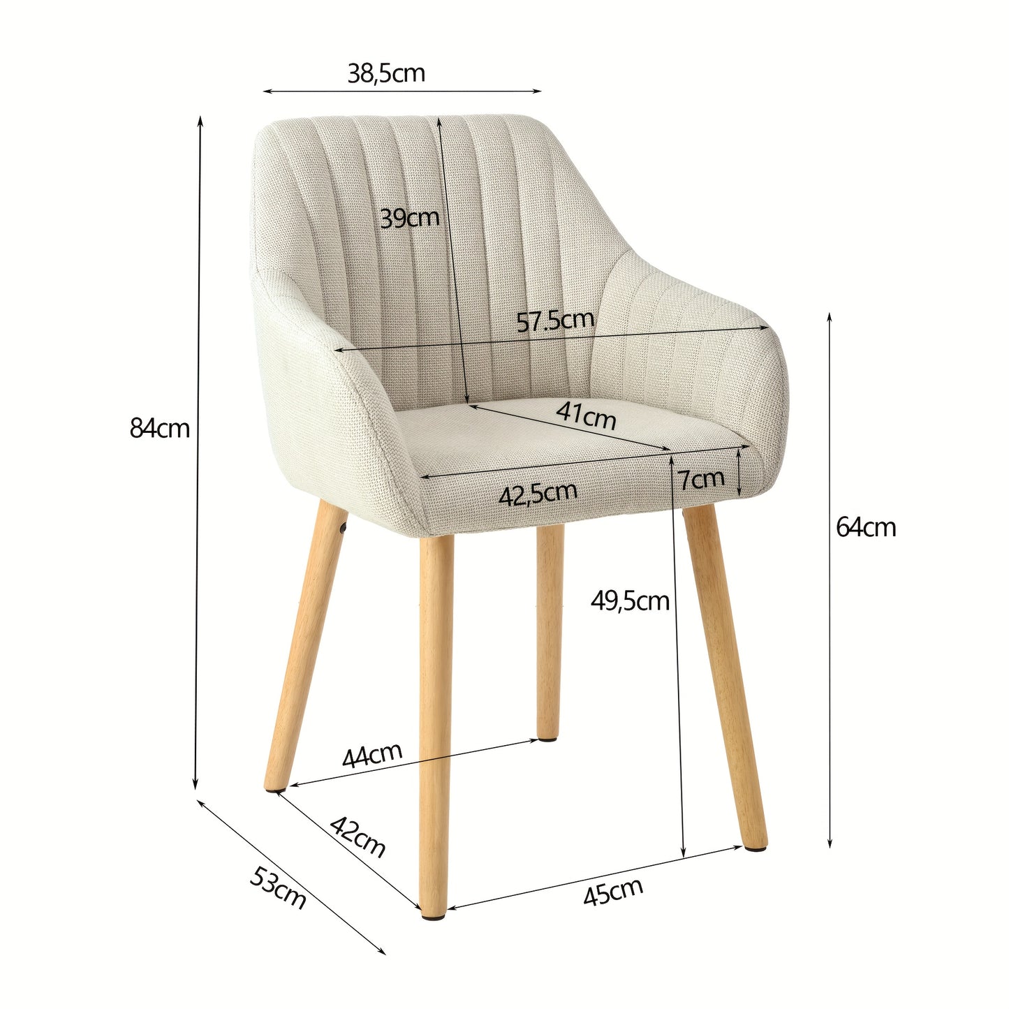Set van 2/4/6 Minimalistische Eetkamerstoelen – Comfortabele Stoelen met Rugleuning, Armleuningen en Houten Poten – Beige, Voor Eetkamer en Hal