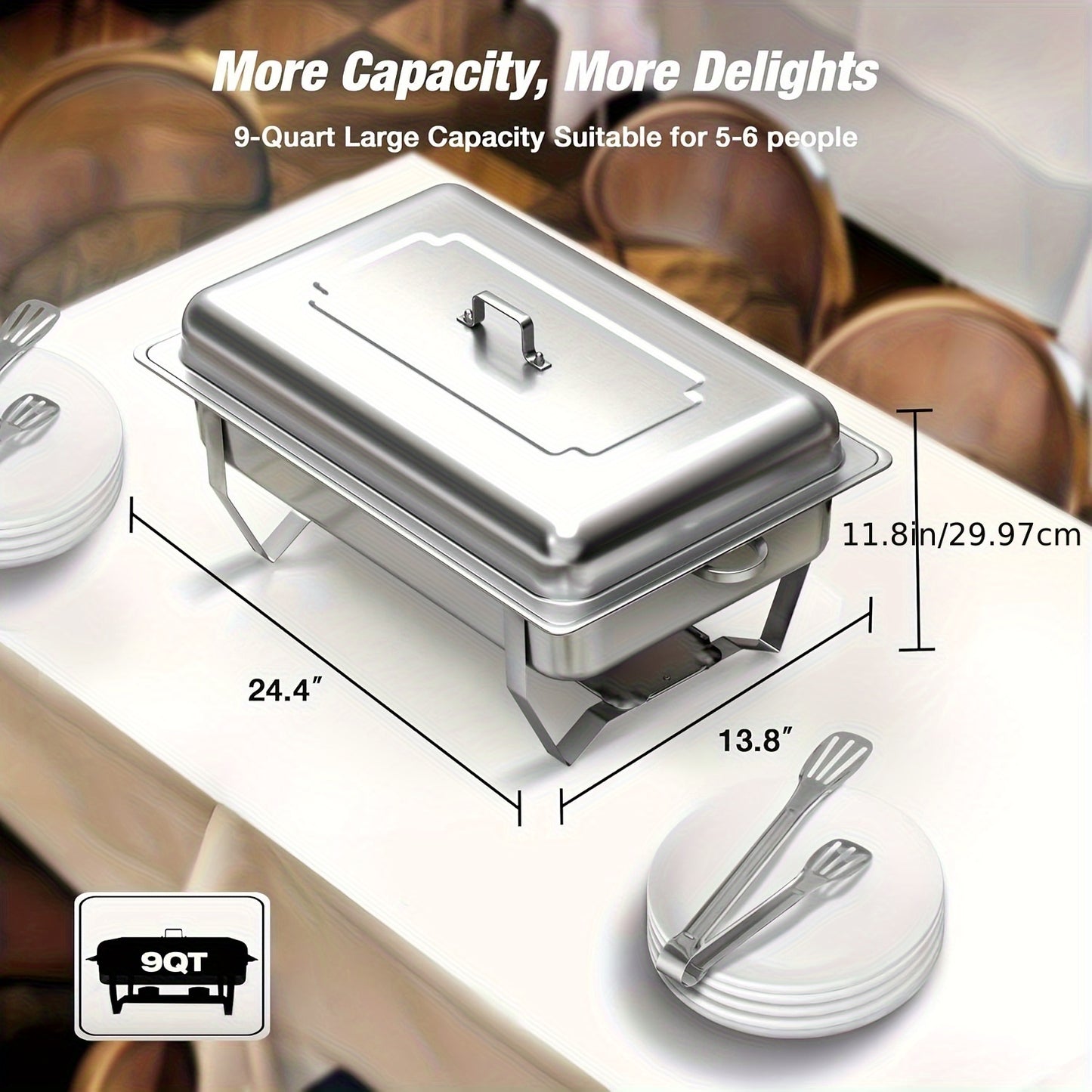 Warmhoudbakken – Chafing Dish – Buffet Warmhouder – Catering Warmhouders – Roestvrijstalen Schalen – Set Van 6 – 9 Liter Inhoud – 201 RVS Zonder Elektriciteit