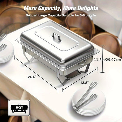 Warmhoudbakken – Chafing Dish – Buffet Warmhouder – Catering Warmhouders – Roestvrijstalen Schalen – Set Van 6 – 9 Liter Inhoud – 201 RVS Zonder Elektriciteit
