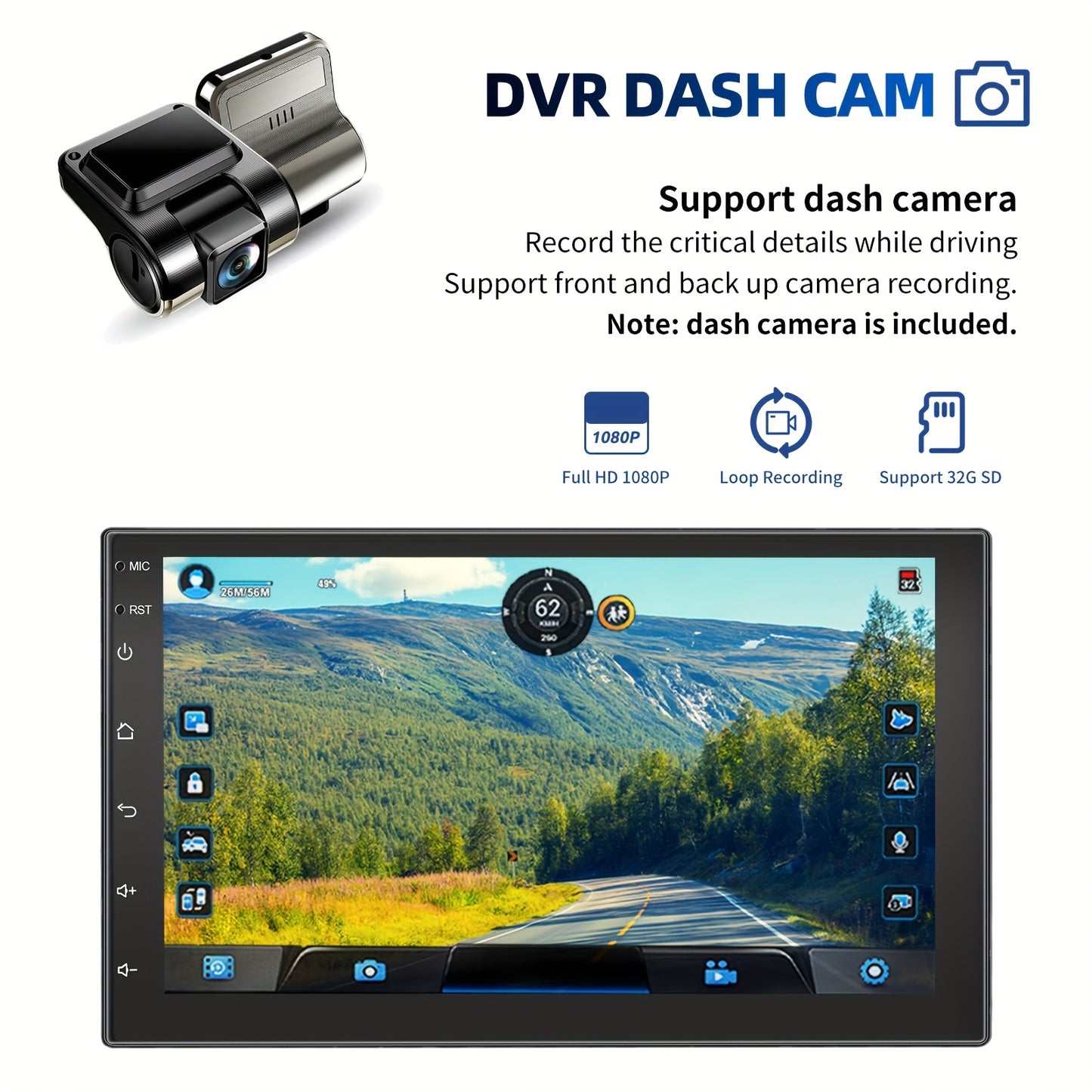 Autoradio – Autostereo – 2 DIN Radio – Multimedia Speler – Android Auto – 7 Inch IPS Touchscreen – Android 14 Quad-Core – Inclusief Dashcam & Achteruitrijcamera
