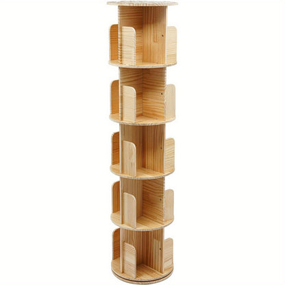 Boekenkast – Boekenrek – Opbergkast – Vakkenkast – Draaibare Kast – 5 Laags – 360° Draaibaar – Stevig Plastic – Licht Bruin