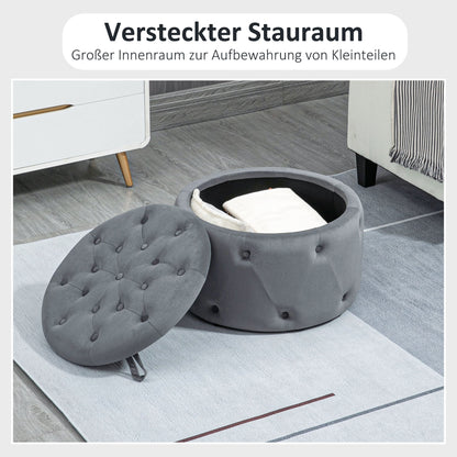 Poef – Opbergpoef – Hocker – Zitbank – Voetenbankje – Ronde Opbergstoel – Velvet Bekleding – Ø60 x 40 cm – Met Opbergruimte