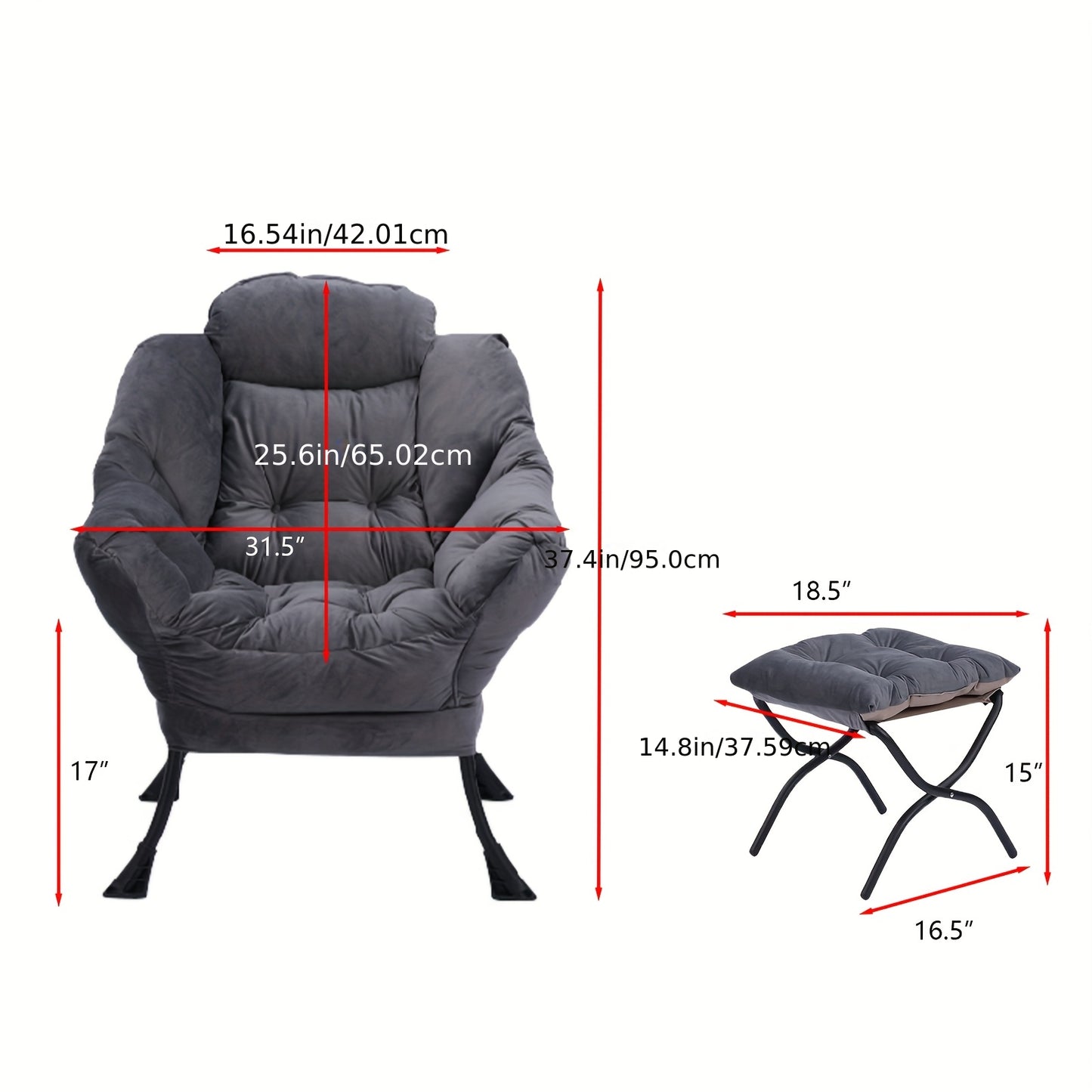 Loungestoel – Relaxstoel – Fauteuil – Zitstoel – Ottoman – Zwarte Metalen Frame – Comfortabele Polyester Bekleding