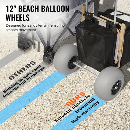 All-Terrain Strandwagen – Vouwkar – Bolderwagen – Trolley – Winkeltrolley – 12 Inch Luchtbanden – Hoge Draagkracht – Vouwbaar Frame – Grote Mand