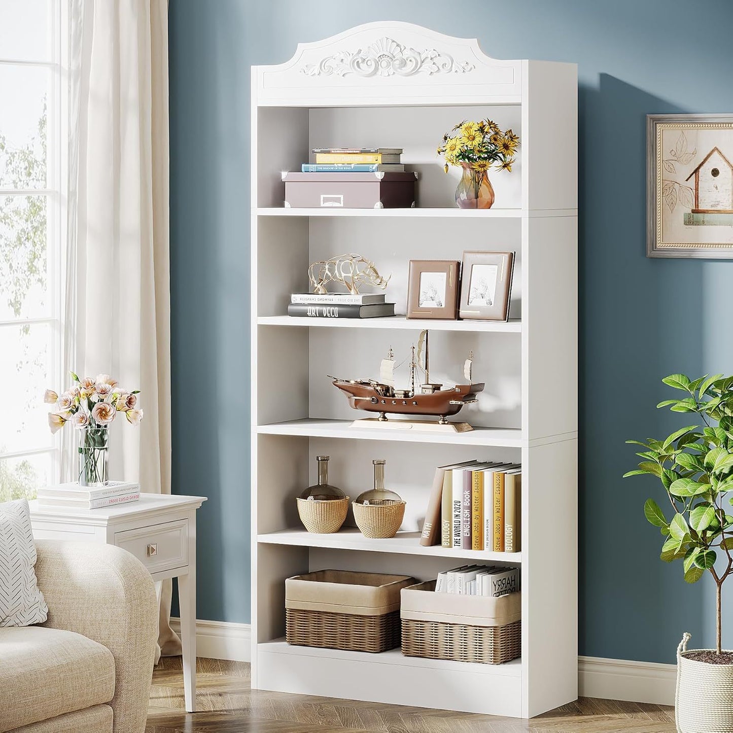 Boekenkast – Boekplank – Boekenrek – Opbergkast – Vakkenkast – Wit – 5 Planken – MDF Hout – Anti-Kantelvoorziening