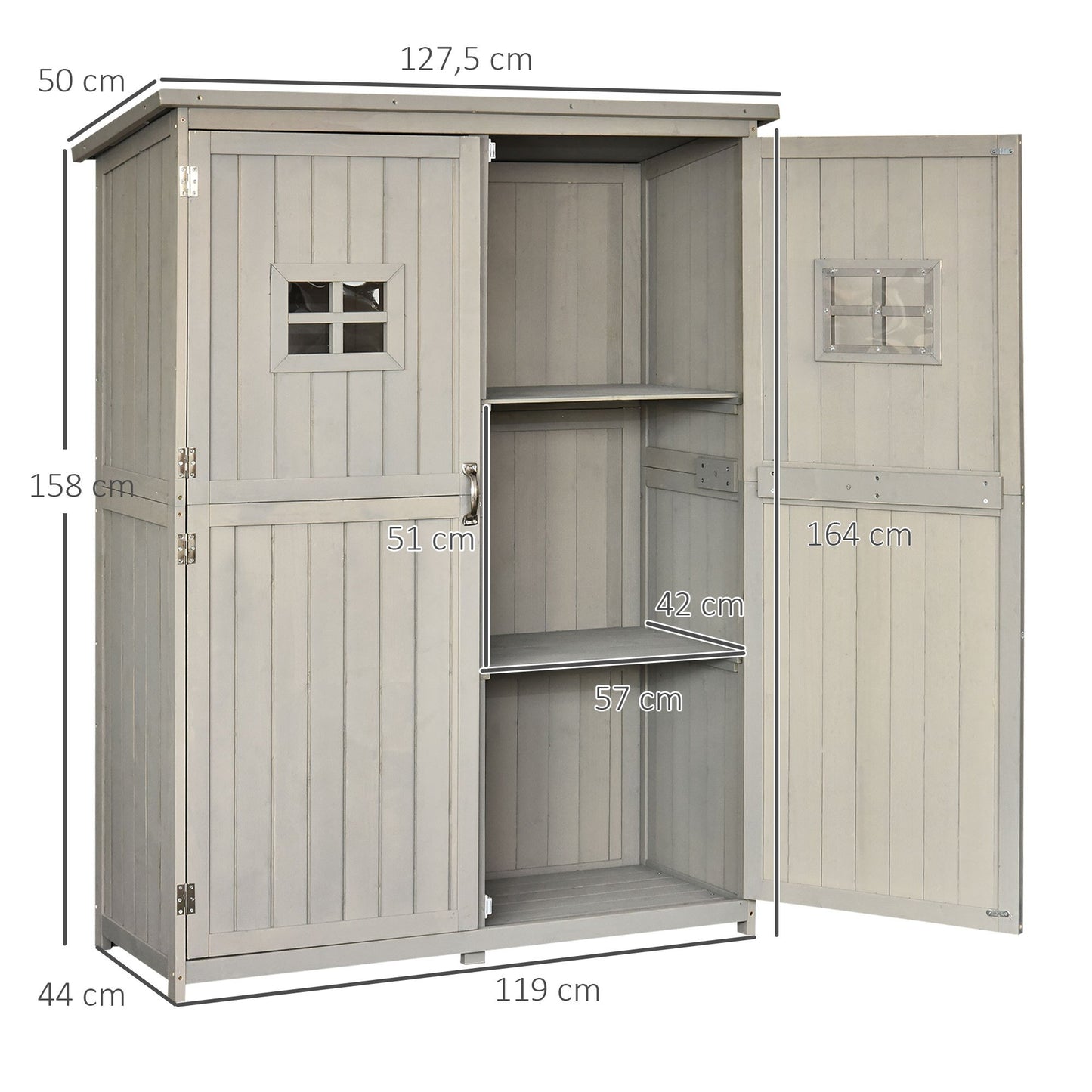 Tuinhuisje – Tuinkast – Tuinschuur – Opbergkast – Berging – Met Bitumen Dak – Massief Voorgeolied Vurenhout – 128x50x164 cm – 2 Planken