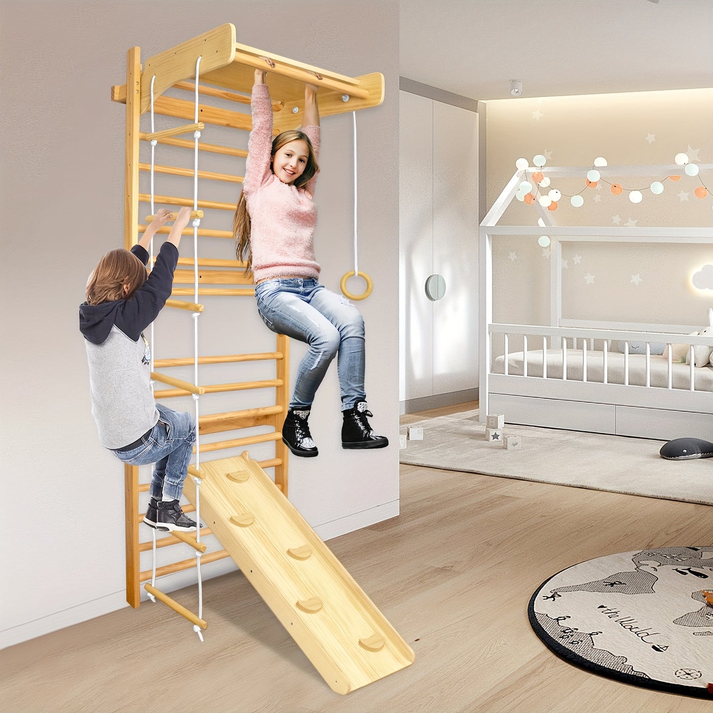 Klimrek – Klimboog – Klimdriehoek – Speelgym – Montessori Speeltoestel – Houten Speelgoed – Aardetint Geel – Geschikt Vanaf 3 Jaar