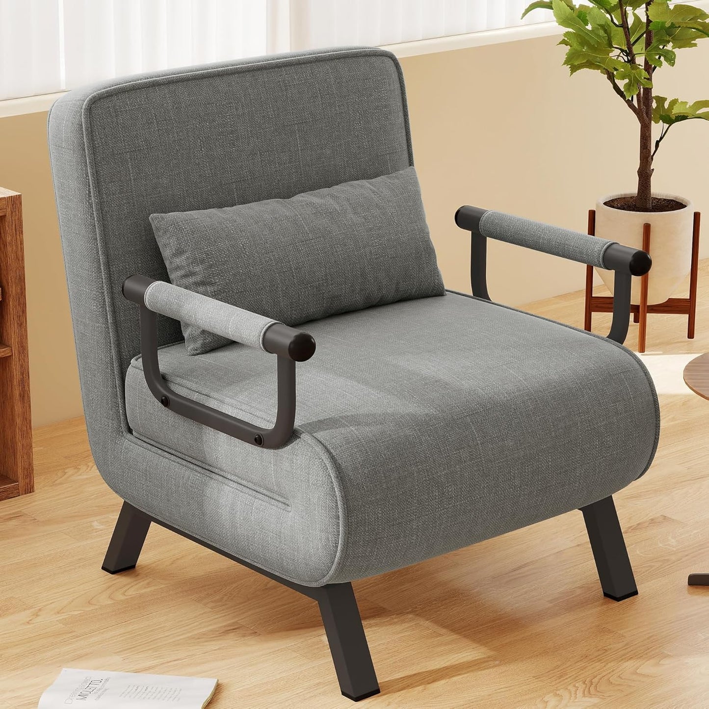 Fauteuilbed – Slaapbank – Logeerbed – Relaxfauteuil – Verstelbare Rugleuning – 150 kg Draagvermogen – Linnenstof Met Metalen Frame - QUORE