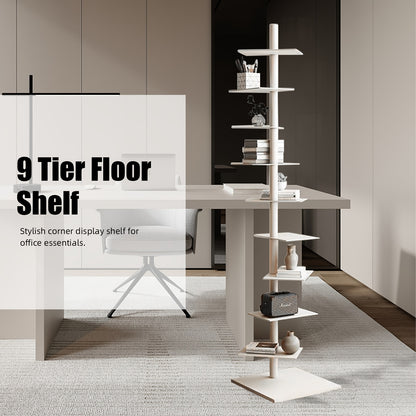 Boekenkast – Boekenrek – Vakkenkast – Stellingkast – Opbergkast – 9 Planken – Draaibaar Metalen Frame – Smal Hoog Verticale Opberger