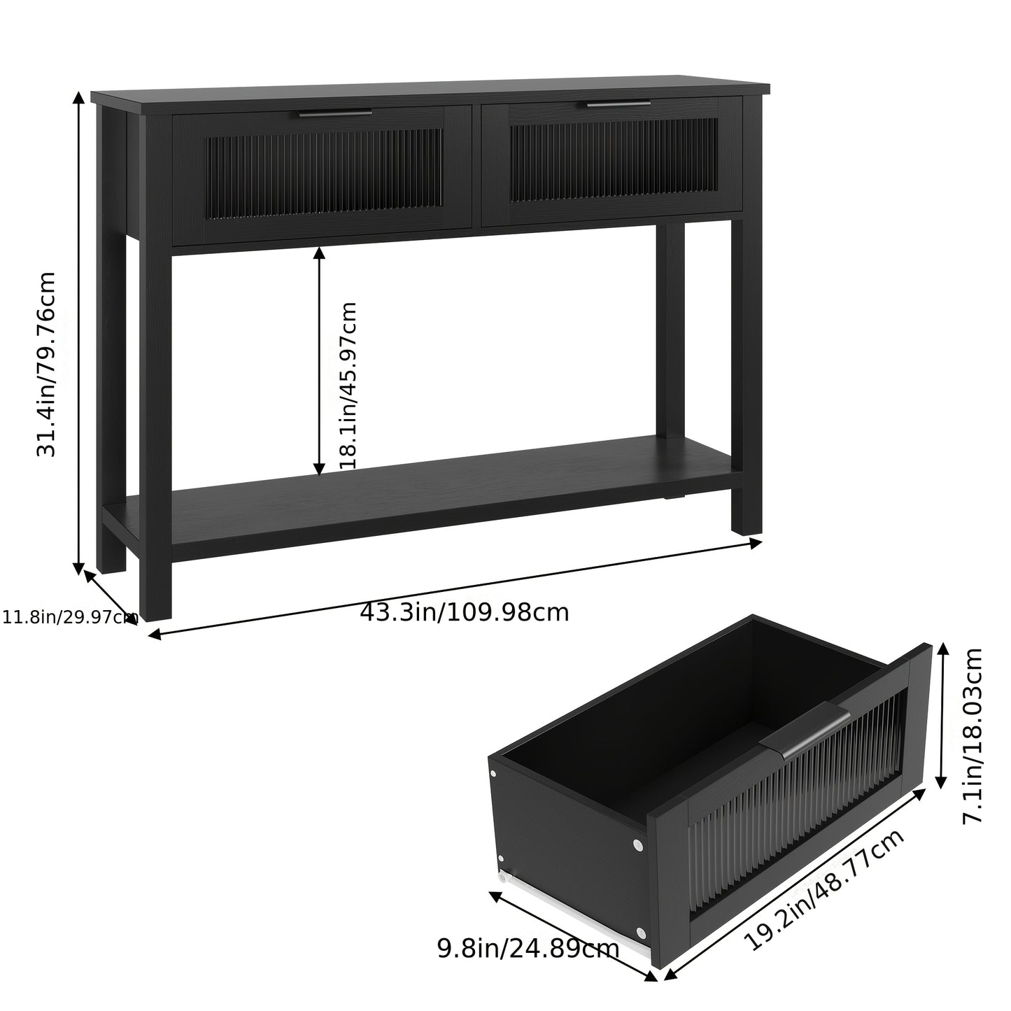 Halmeubel – Sidetable – Console Tafel – Opbergtafel – Wandtafel – Compact Design – Stevige Houten Constructie