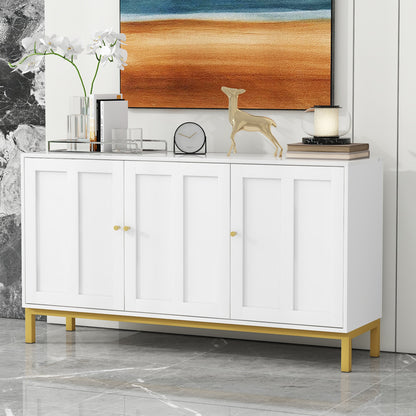 Dressoir – Opbergkast – Buffetkast – Ladekast – Kast – Wit – Marmeren Blad – 3 Deuren – Makkelijk Schoon Te Maken