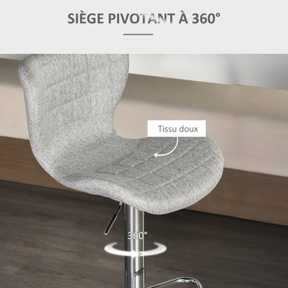 Barstoel – Barkruk – Keukenstoel – Verstelbare Kruk – Draaiende Barkruk – Set van 2 – Verstelbare Zithoogte 59-81 cm – 360° Draaibaar – Linnen Bekleding Grijs