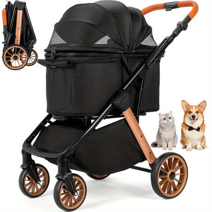 Hondenbuggy – Dierenwagen – Wandelwagen – Pet Stroller – Huisdierenbuggy – Opvouwbaar – Verstelbaar Handvat – Aluminium & Stalen Frame – 24,95 kg Draagvermogen – Schokdempers & All-Terrain Wielen