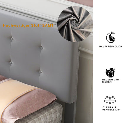 Eenpersoonsbed – Bed – Jongerenbed – Logeerbed – Slaapbed – Verstelbaar Hoofdbord – Zachte Velvet Stof – 90x200 cm – Met Opberglades – Grijs