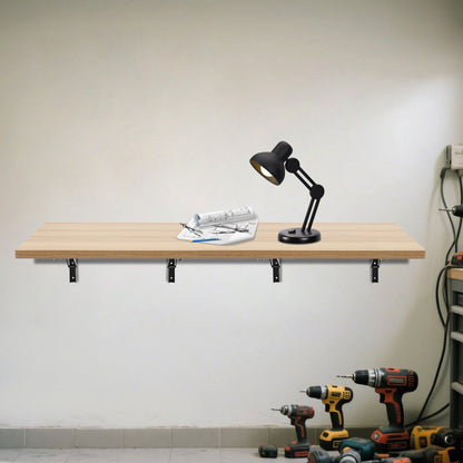 2pcs Wall Mounted Foldable Workbench with Heavy-Duty Metal Frame & Wood-Like Surface - Space-Saving Foldable Design, 29.94 KG Capacity, 59.94cm Wide Work Surface, Adjustable Height, Easy Install for Workshop, Garage, Home Off