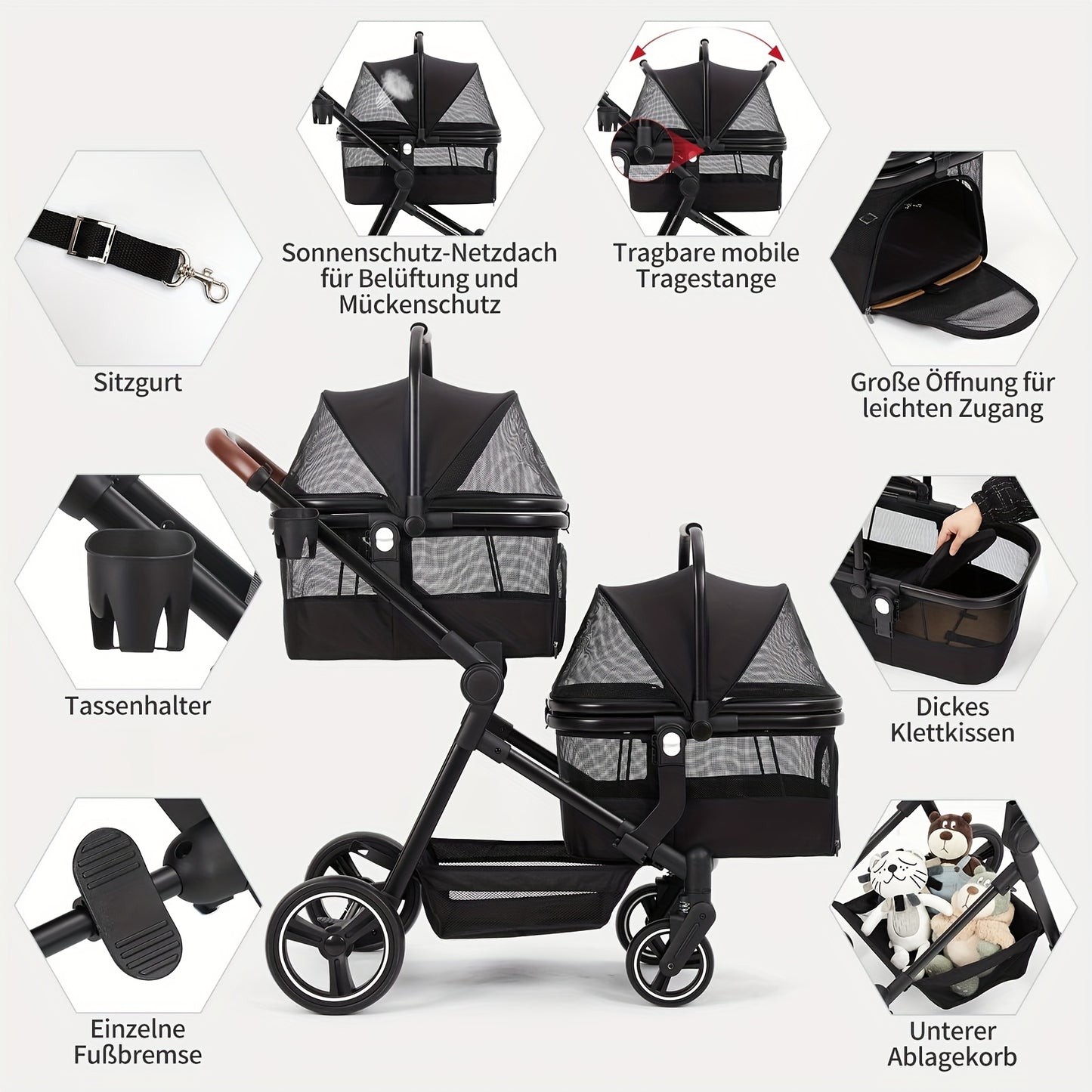 Dubbeldekker Dierenwagen – Hondenwagen – Dierenbuggy – Huisdierenwagen – Pet Stroller – Inklapbaar – Lichtgewicht Aluminium Frame – Waterafstotende Oxford Stof