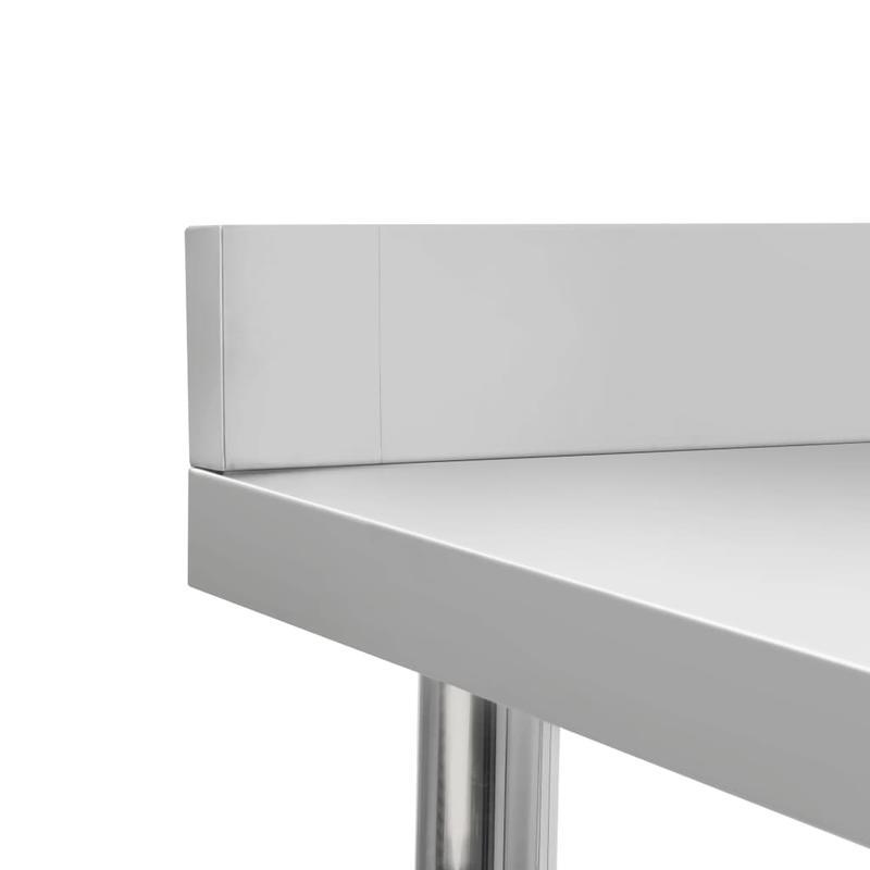 Werktafel Keuken – RVS Werkbank – Inklapbare Tafel – Werkblad Horeca – Werkbank Met Opbergruimte – 120x60x93 cm – Roestvrij Staal – Verhoogde Achterwand – Dubbellaagse Plank