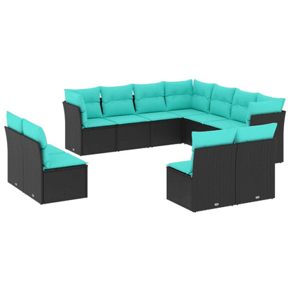 Tuinbankset – Tuinbank – Buitenbank – Loungebank – Tuinmeubel – PE-rattan – Inklapbaar – Weerbestendig – Met Afneembare Kussens – Zwart-Blauw Zonder Tafel