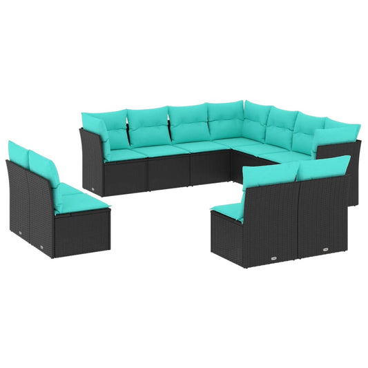 Tuinbankset – Tuinbank – Buitenbank – Loungebank – Tuinmeubel – PE-rattan – Inklapbaar – Weerbestendig – Met Afneembare Kussens – Zwart-Blauw Zonder Tafel