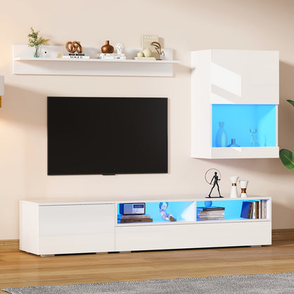 Wandkast – Muurkast – Opbergkast – Mediawand – Boekenkast – Wit – Set Van 3 – Ruimtebesparend Ontwerp – Duurzaam Niet-Houten Materiaal