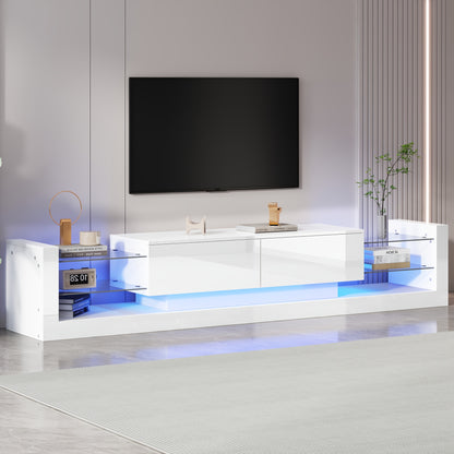 tv meubel – tv kast – tv dressoir – tv meubelen – media meubel – hoogglans wit – glazen front – 181 cm – geschikt voor tv tot 80 inch – twee klepdeuren – hout
