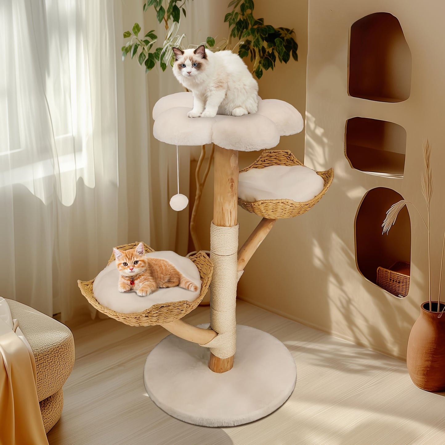 Krabpaal – Kattenkrabpaal – Kattenboom – Krabmeubel – Krabton – 111 cm Hoog – Stevige Basis 60 cm Diameter – Duurzaam Sisal en Hout