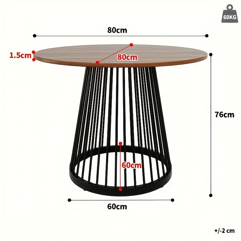 Ronde Eettafel – Ronde Keukentafel – Salontafel – Tafeltje – Eetkamertafel – Lichtbruin Bamboe – Zwarte Metalen Poten – Compact 80 cm – Duurzaam & Stijlvol