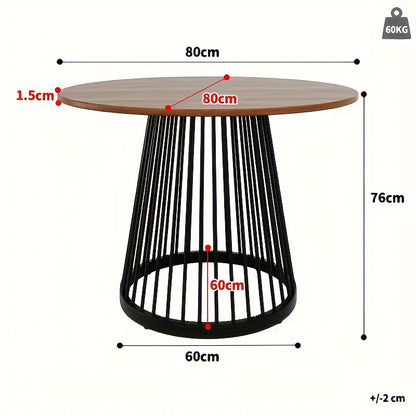 Ronde Eettafel – Ronde Keukentafel – Salontafel – Tafeltje – Eetkamertafel – Lichtbruin Bamboe – Zwarte Metalen Poten – Compact 80 cm – Duurzaam & Stijlvol