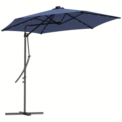 Parasol – Zonnescherm – Buitenscherm – Terrasparasol – Stabiele Parasol – Verstelbare Hoogte – Aluminium Frame – Donkerblauw Polyester – Kruisvoet 55-60 kg – Handmatige Slinger