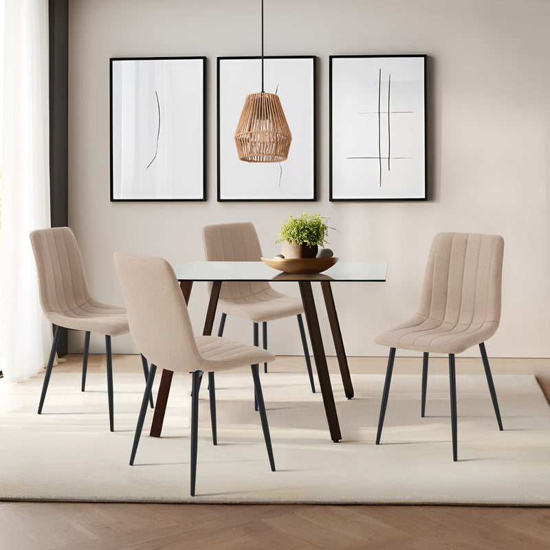Eetkamerstoel – Stoel – Zitstoel – Keukenstoel – Dining Chair – Set Van 4 – Lichtbeige Polyester Bekleding – Stalen Frame Poedercoating