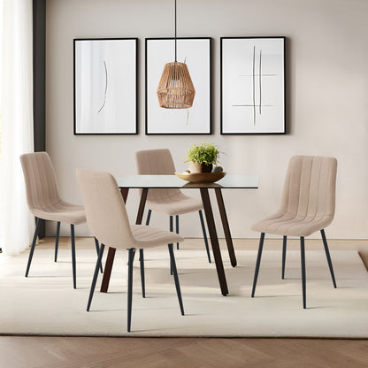 Eetkamerstoel – Stoel – Zitstoel – Keukenstoel – Dining Chair – Set Van 4 – Lichtbeige Polyester Bekleding – Stalen Frame Poedercoating