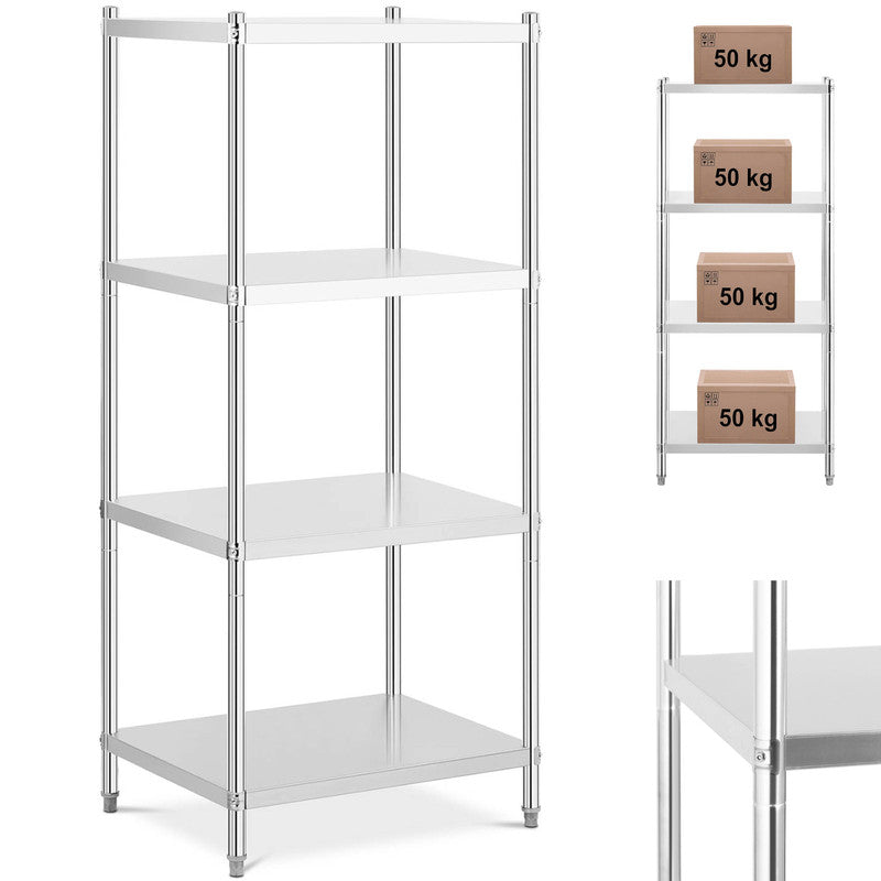 RVS Opbergkast – Roestvrijstalen Rek – Stalen Stelling – Metaal Kast – Opbergplank – 4 Planken – 200 kg Draagkracht – 80x60x180 cm