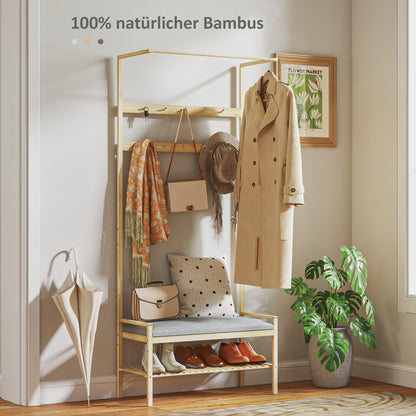 Kapstok – Wandkapstok – Schoenenrek – Garderobe – Halmeubel – Met Bamboe En Kunstleer – 10 Haken En Verborgen Opbergruimte