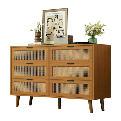 Ladekast – Ladenkast – Dressoir – Opbergkast – Kast – Walnootkleurige MDF Ladekast Met 6 Lades – Metalen Handgrepen – Massief Houten Poten – Retro Design – Geen Montage Nodig