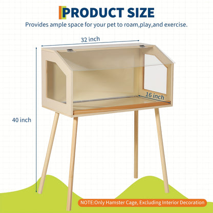 Hamsterkooi – Kleine Dierenkooi – Knaagdierkooi – Caviakooi – Chinchillakooi – Extra Groot 81x40x101 cm – Houten Constructie – Transparant Acrylvenster